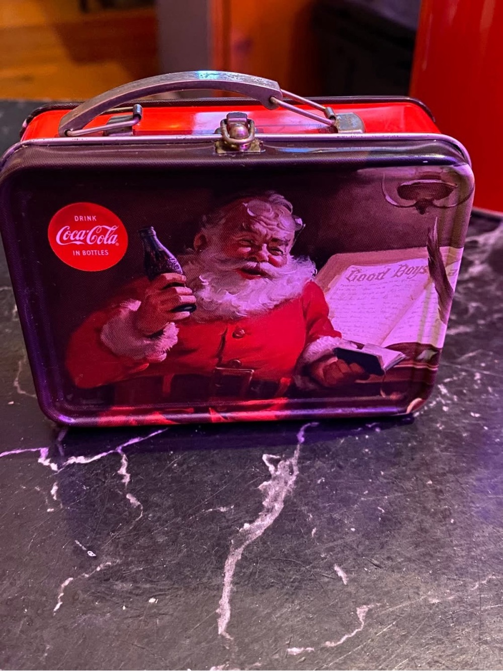 New, Coca Cola Tin Mini Lunch Box Santa Christmas Holiday Red Hinged